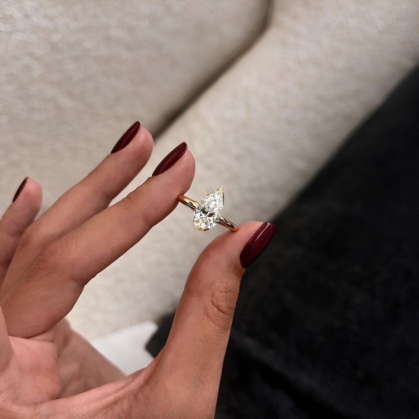 2 Carat Pear Cut Lab Grown Diamond Bezel Set Ring - Mivaan Fine Jewelry