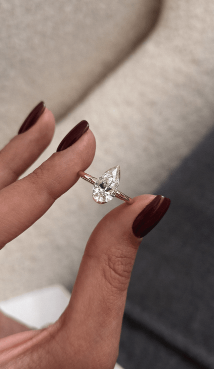 2 Carat Pear Cut Lab Grown Diamond Half Bezel Engagement Ring in Solid Gold - Mivaan Fine Jewelry