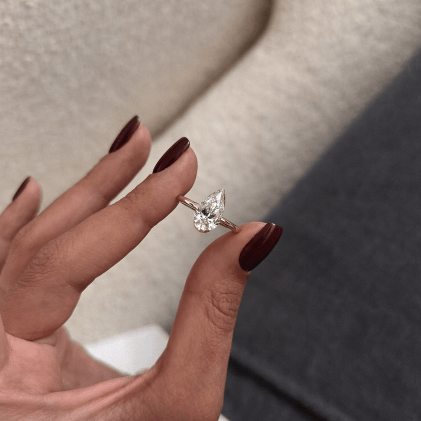 2 Carat Pear Cut Lab Grown Diamond Half Bezel Engagement Ring in Solid Gold - Mivaan Fine Jewelry