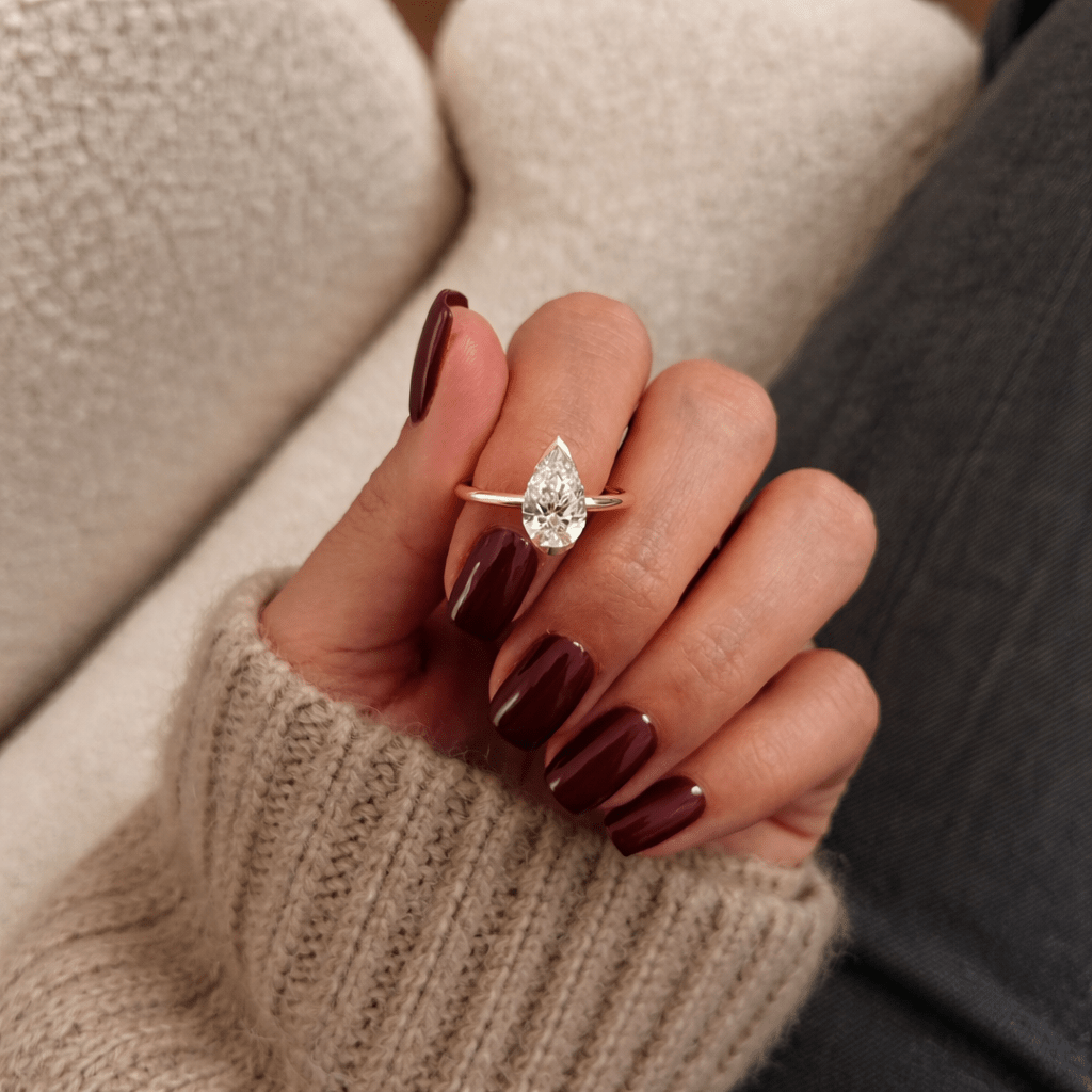 2 Carat Pear Cut Lab Grown Diamond Half Bezel Engagement Ring in Solid Gold - Mivaan Fine Jewelry