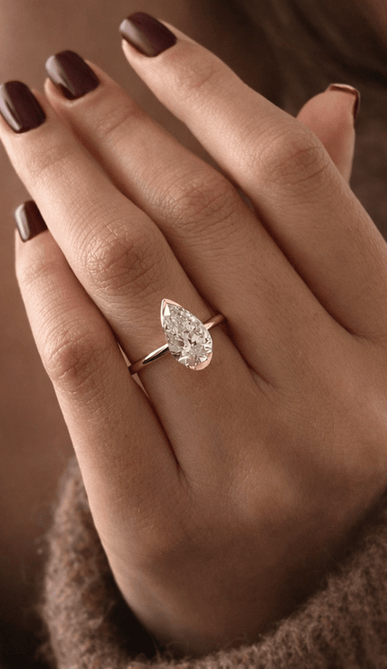 2 Carat Pear Cut Lab Grown Diamond Half Bezel Engagement Ring in Solid Gold - Mivaan Fine Jewelry