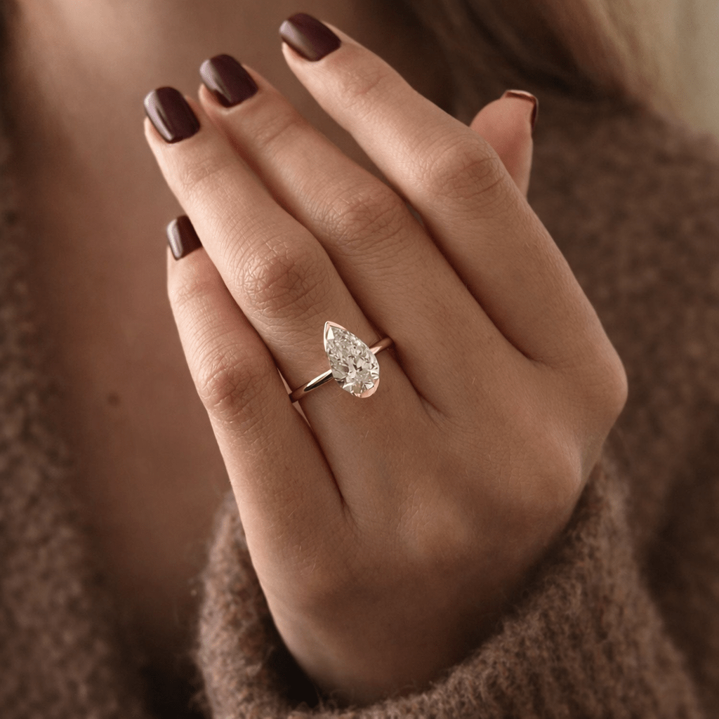 2 Carat Pear Cut Lab Grown Diamond Half Bezel Engagement Ring in Solid Gold - Mivaan Fine Jewelry