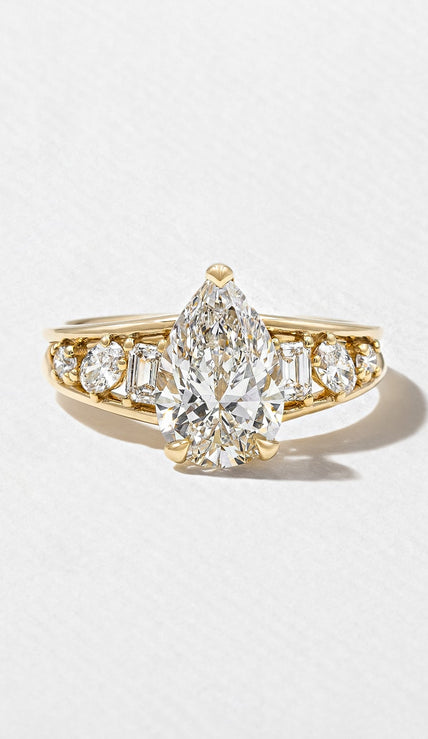 2 Carat Pear Cut Lab Grown Diamond Ring with Side Stones in 14K Solid Gold - Mivaan Fine Jewelry