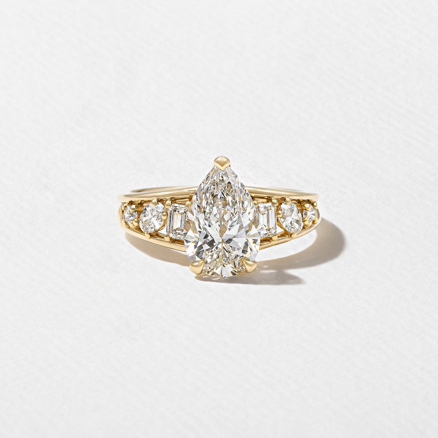 2 Carat Pear Cut Lab Grown Diamond Ring with Side Stones in 14K Solid Gold - Mivaan Fine Jewelry
