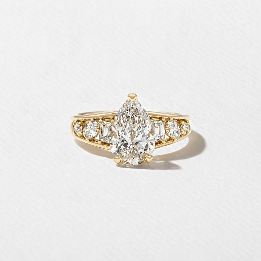 2 Carat Pear Cut Lab Grown Diamond Ring with Side Stones in 14K Solid Gold - Mivaan Fine Jewelry
