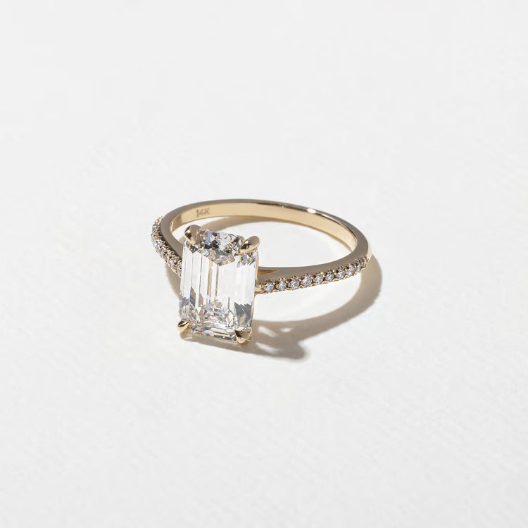 2.50 Carat Emerald Cut Lab Grown Diamond Ring with Pavé Band - Mivaan Fine Jewelry