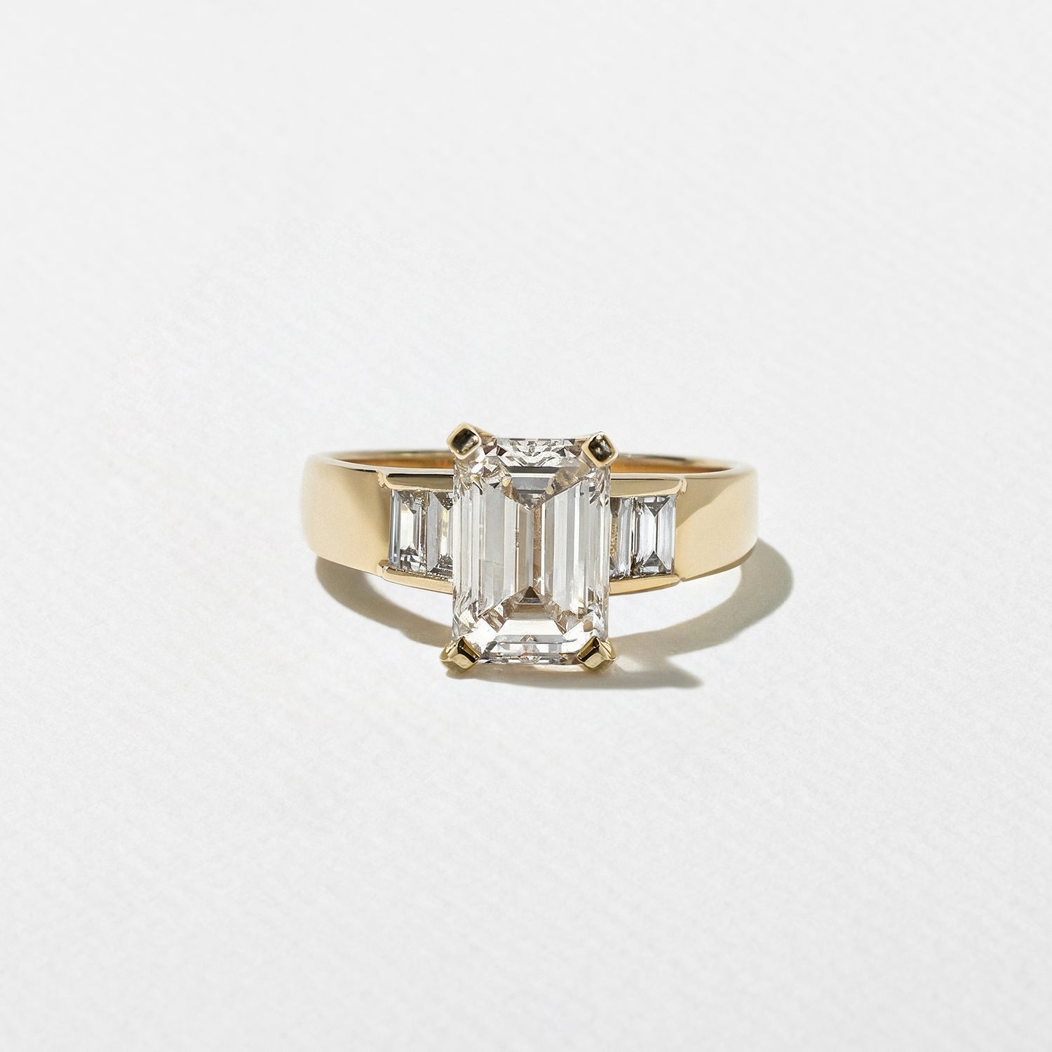 2.05 Carat Emerald Cut Lab Grown Diamond Ring with Baguette Side Stones in 14K Solid Gold - Mivaan Fine Jewelry