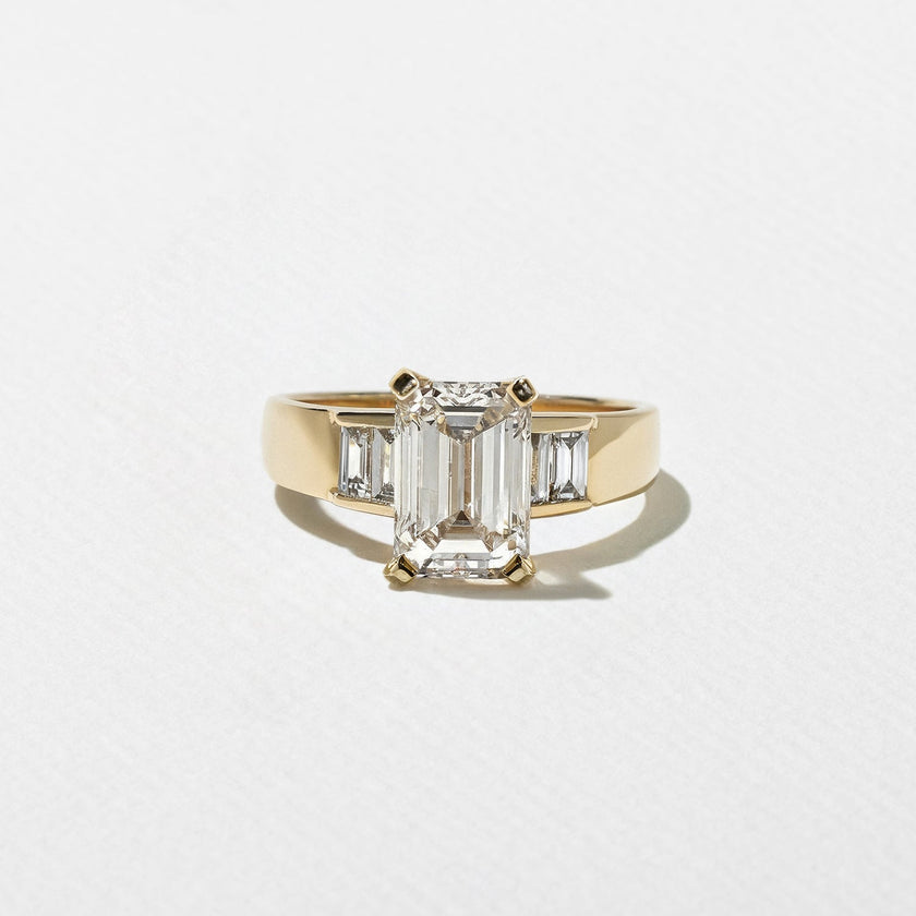 2.05 Carat Emerald Cut Lab Grown Diamond Ring with Baguette Side Stones in 14K Solid Gold - Mivaan Fine Jewelry