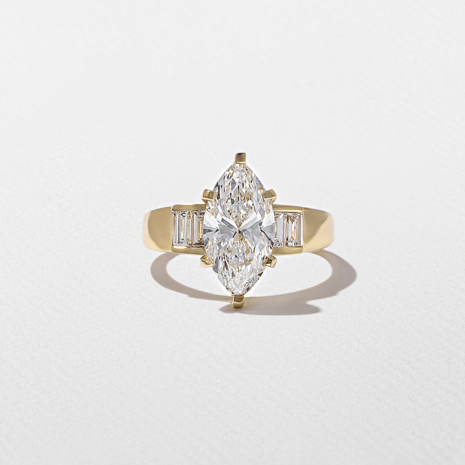 2.05 carat marquise cut lab grown diamond ring with baguette side stones