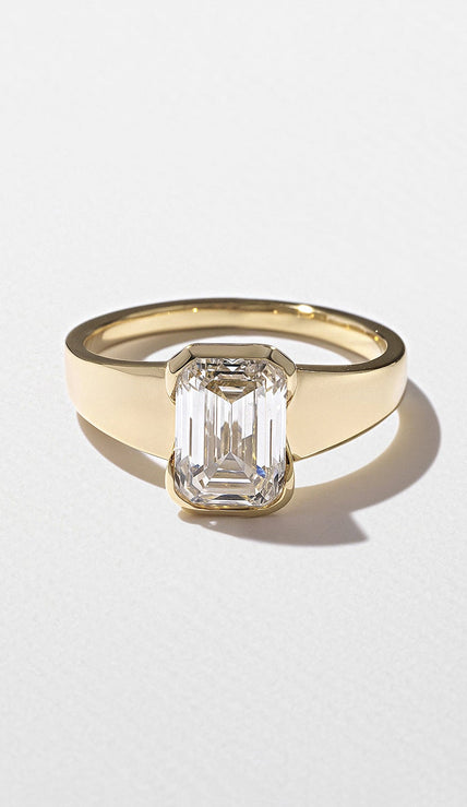 2.10 Carat Emerald Cut Lab Grown Diamond Half Bar Set Ring in 14K Solid Gold - Mivaan Fine Jewelry
