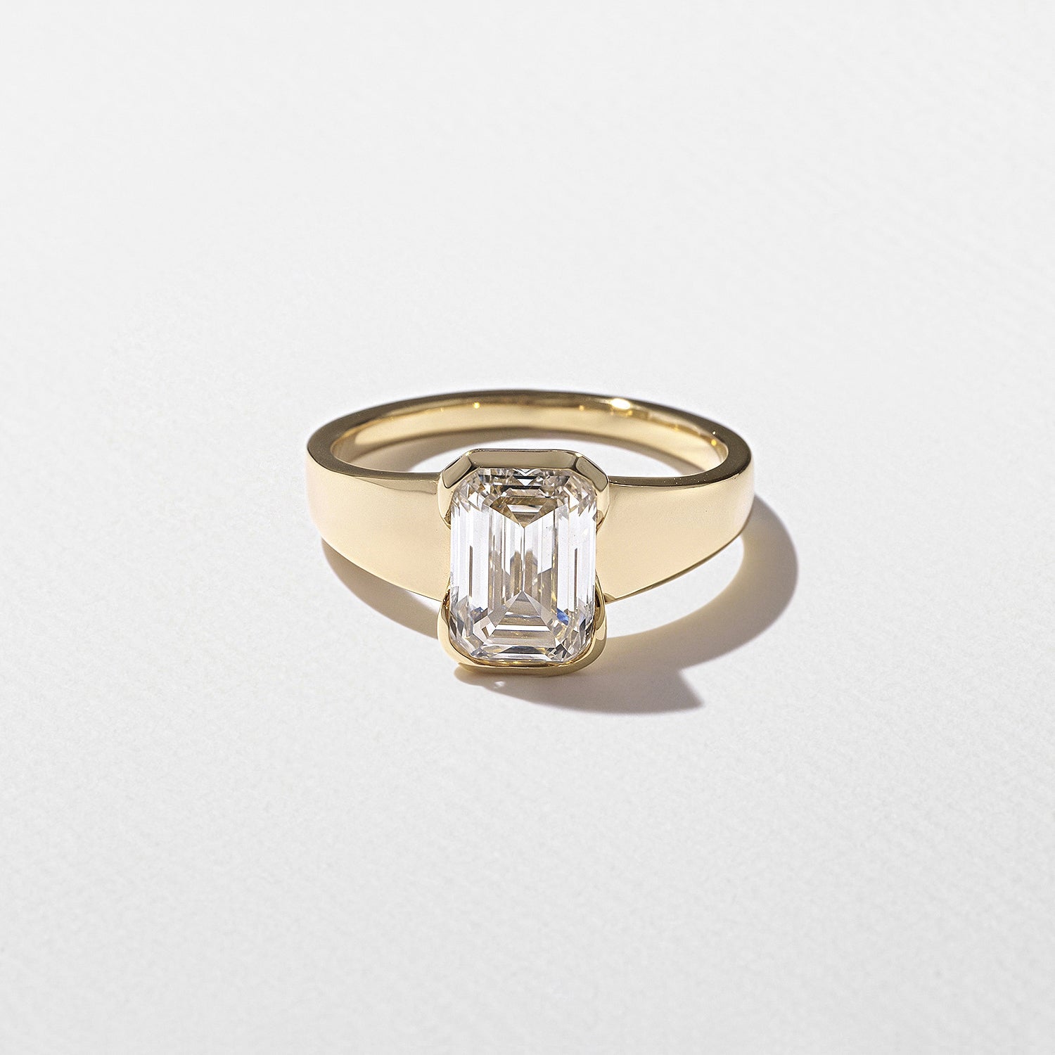 2.10 Carat Emerald Cut Lab Grown Diamond Half Bar Set Ring in 14K Solid Gold - Mivaan Fine Jewelry