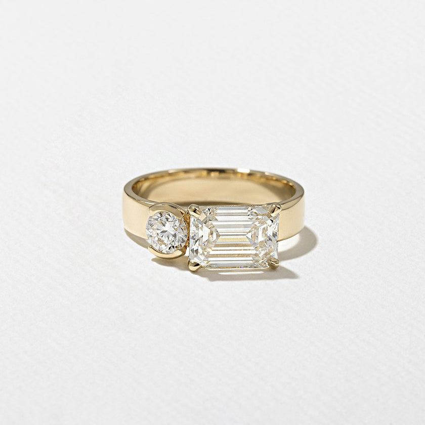 2.20 Carat Emerald Cut Lab Diamond Toi et Moi Ring with Round Diamond - Mivaan Fine Jewelry