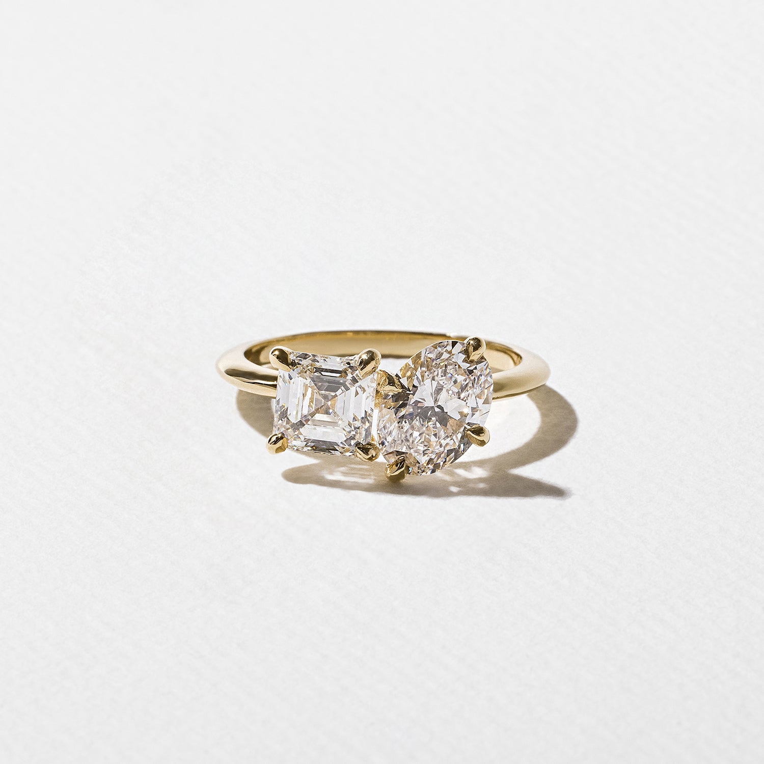 2.30 Carat Oval & Asscher Cut Lab Grown Diamond Dual Stone Ring in 14K Solid Gold - Mivaan Fine Jewelry
