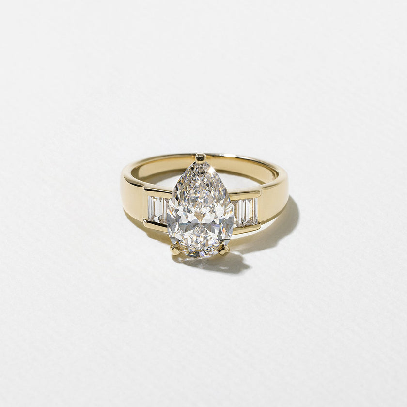 2.30 Carat Pear Cut Lab Grown Diamond Ring with Baguette Side Stones in 14K Solid Gold - Mivaan Fine Jewelry