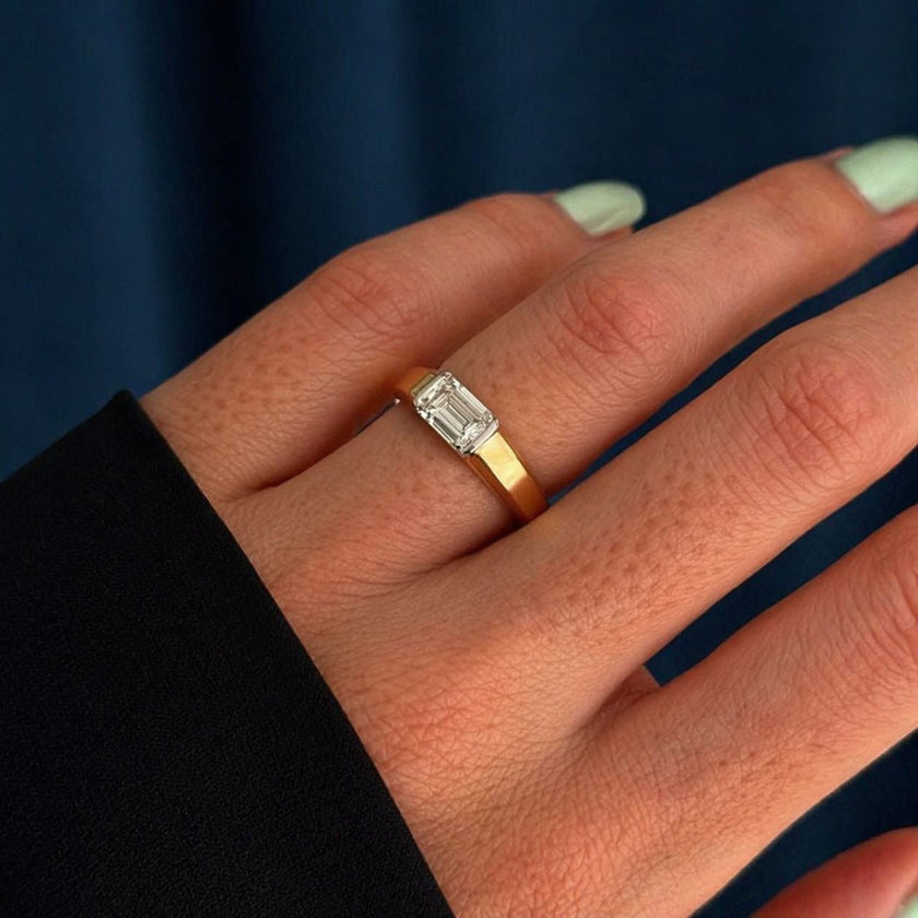 2.5 Carat East West Emerald Cut Lab Grown Diamond Engagement Ring - Mivaan Fine Jewelry