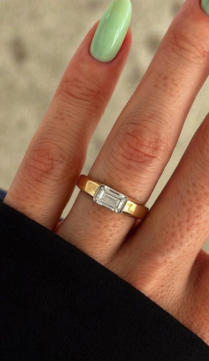 2.5 Carat East West Emerald Cut Lab Grown Diamond Engagement Ring - Mivaan Fine Jewelry