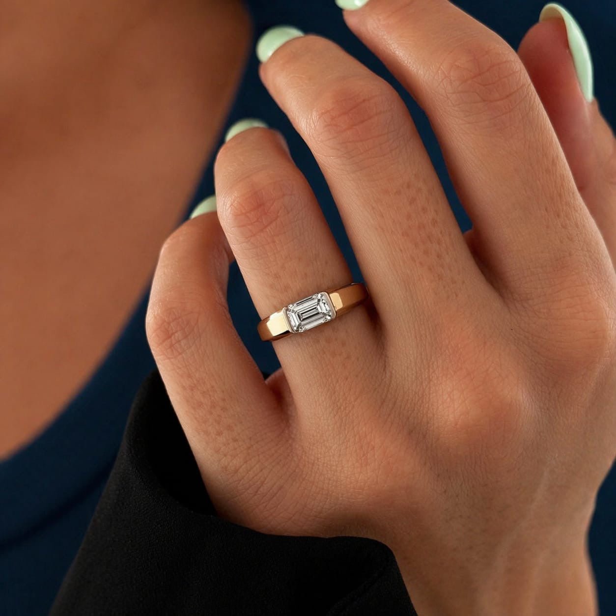 2.5 Carat East West Emerald Cut Lab Grown Diamond Engagement Ring - Mivaan Fine Jewelry