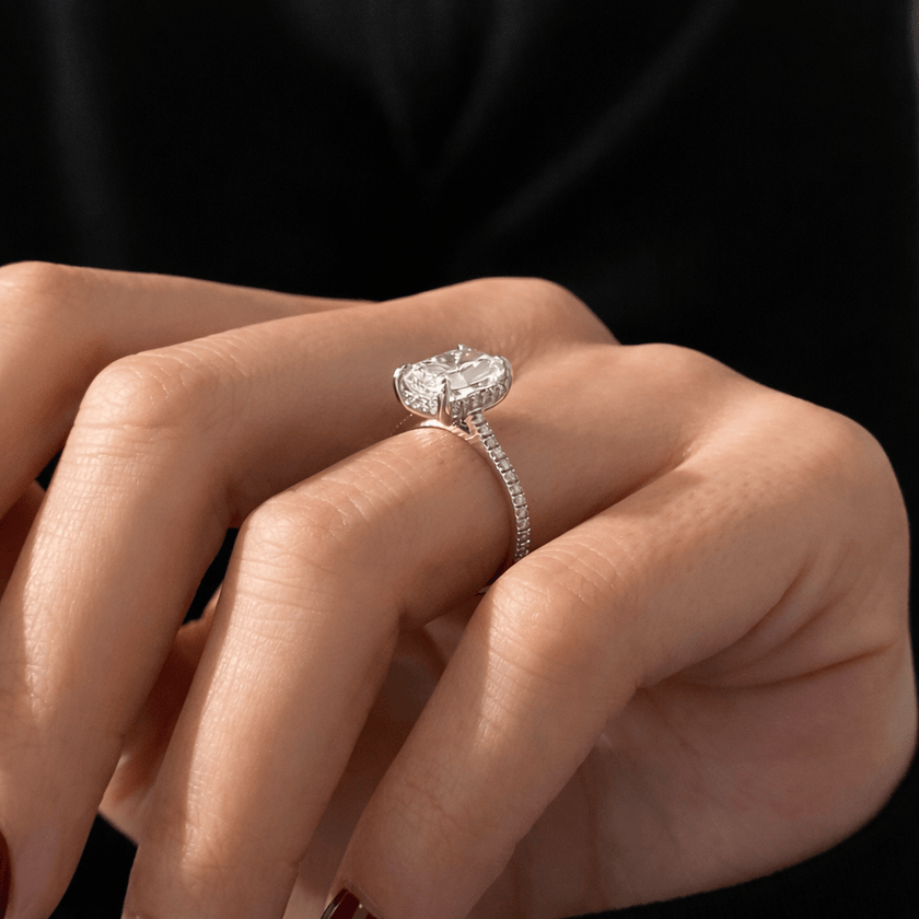 2.5 Carat Elongated Cushion Lab Grown Diamond Ring Pave Band - Mivaan Fine Jewelry