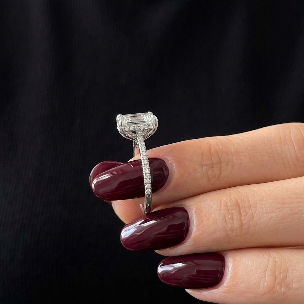 2.5 Carat Elongated Cushion Lab Grown Diamond Ring Pave Band - Mivaan Fine Jewelry