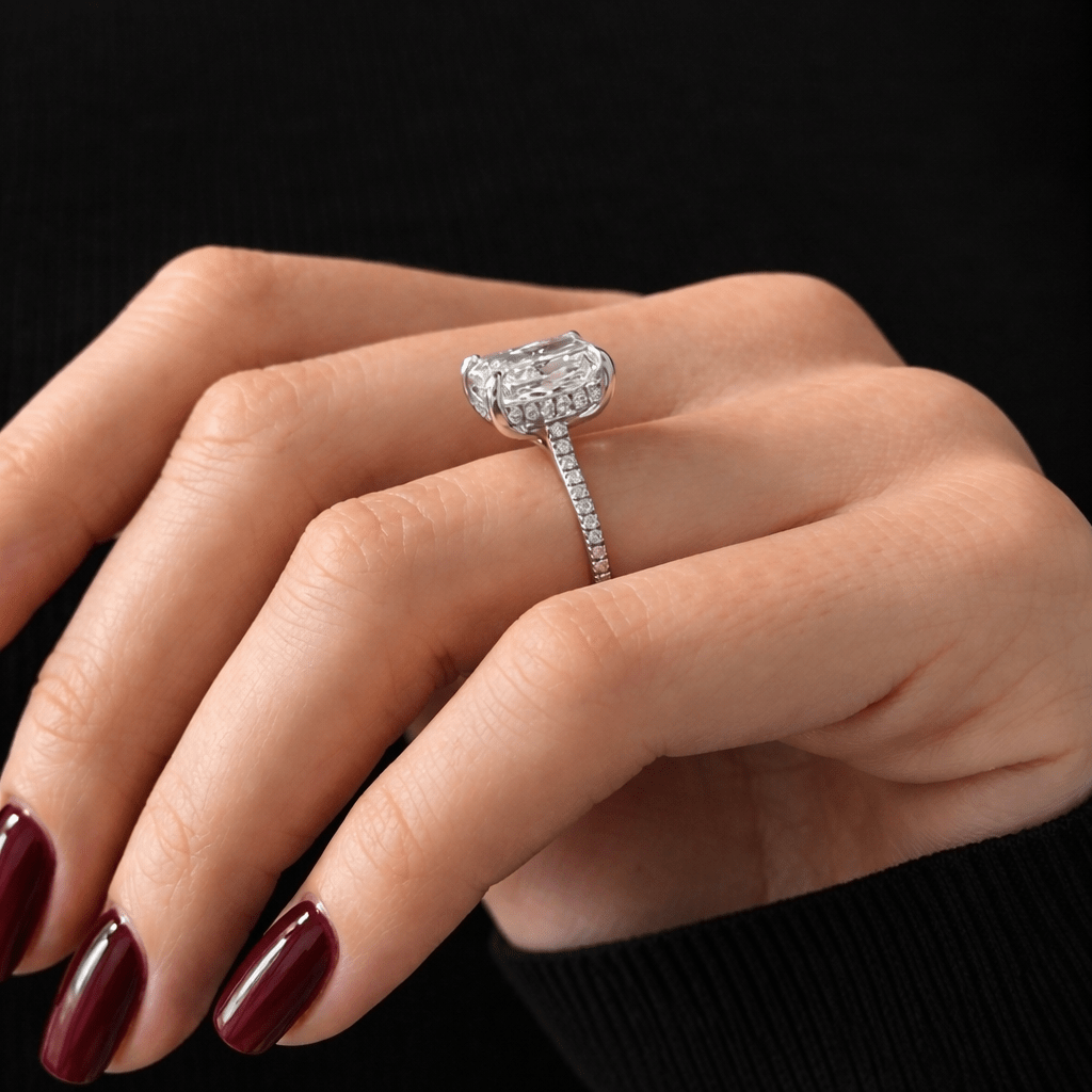 2.5 Carat Elongated Cushion Lab Grown Diamond Ring Pave Band - Mivaan Fine Jewelry