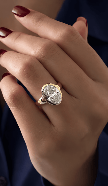 2.5 Carat Oval Cut Lab Grown Diamond Bezel Set Ring for Women - Mivaan Fine Jewelry