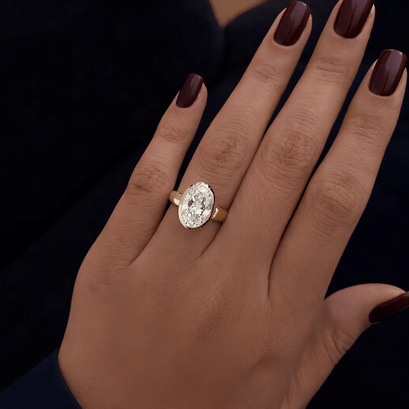 2.5 Carat Oval Cut Lab Grown Diamond Bezel Set Ring for Women - Mivaan Fine Jewelry