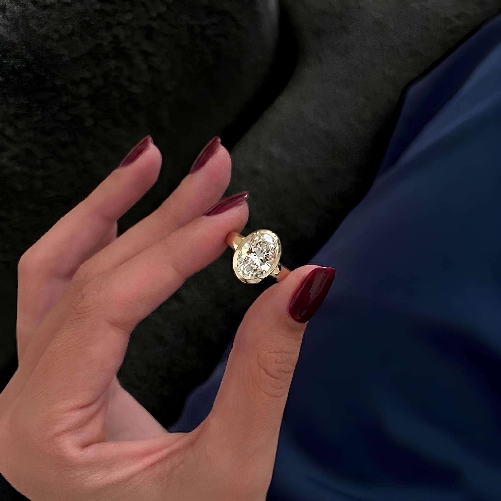 2.5 Carat Oval Cut Lab Grown Diamond Bezel Set Ring for Women - Mivaan Fine Jewelry