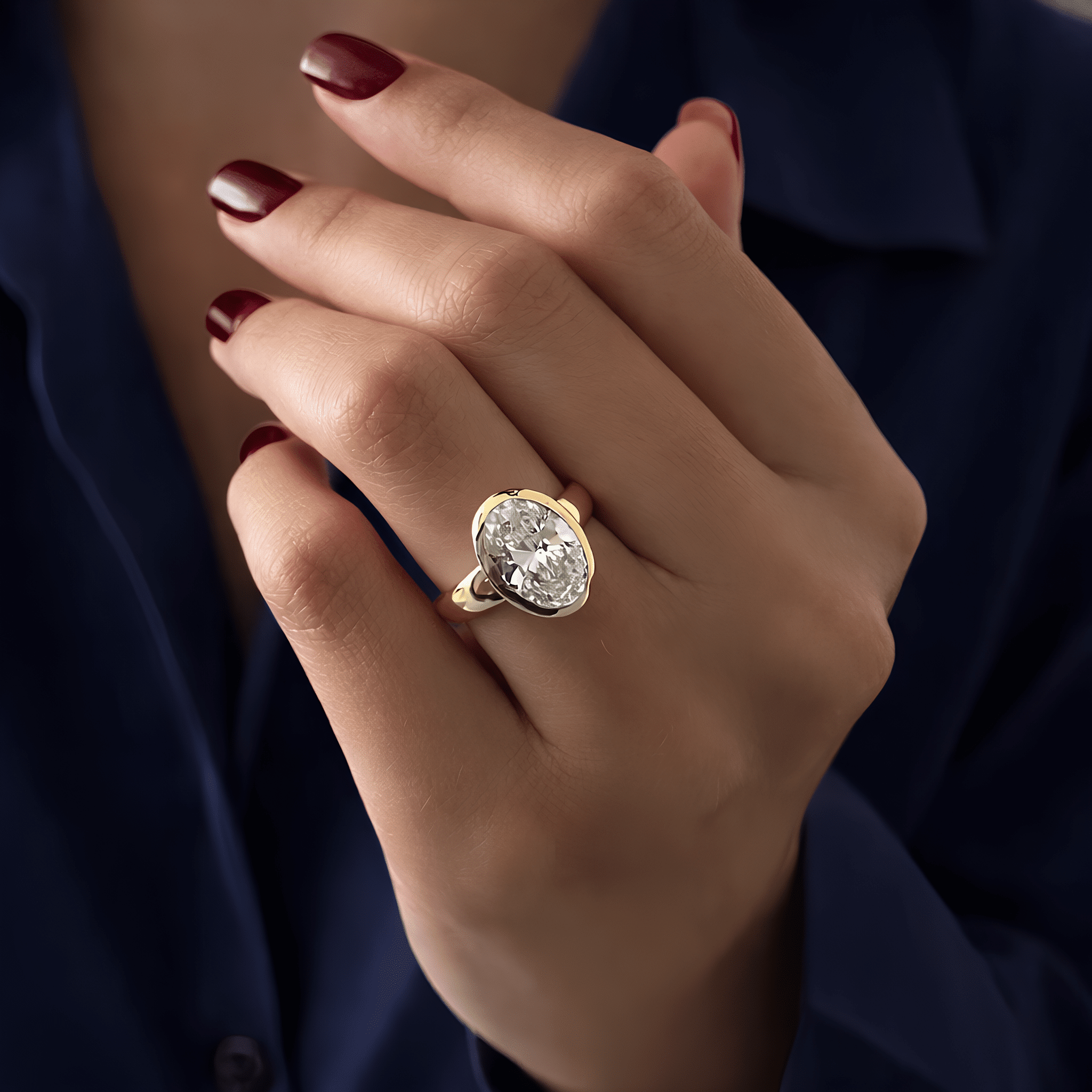 2.5 Carat Oval Cut Lab Grown Diamond Bezel Set Ring for Women - Mivaan Fine Jewelry