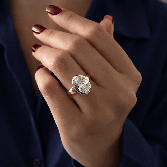 2.5 Carat Oval Cut Lab Grown Diamond Ring Bezel Set 14K Gold - Mivaan Fine Jewelry