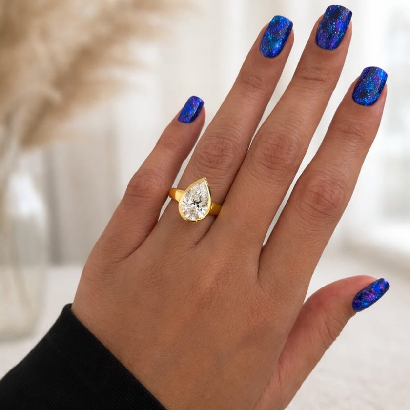 2.5 Carat Pear Cut Lab Grown Diamond Bezel Set Ring for Women - Mivaan Fine Jewelry