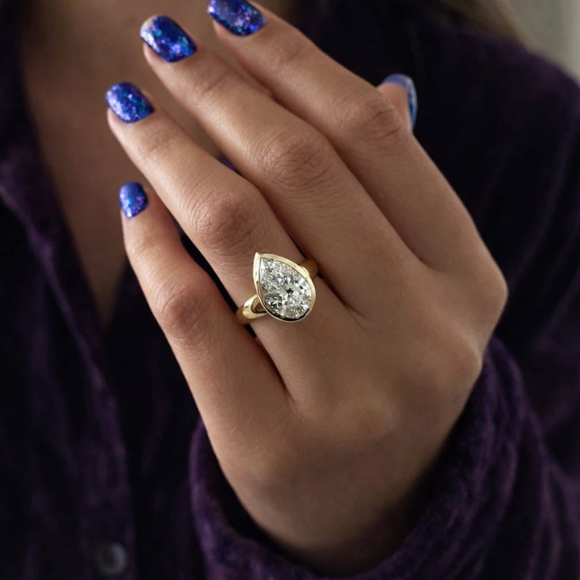 2.5 Carat Pear Cut Lab Grown Diamond Bezel Set Ring for Women - Mivaan Fine Jewelry