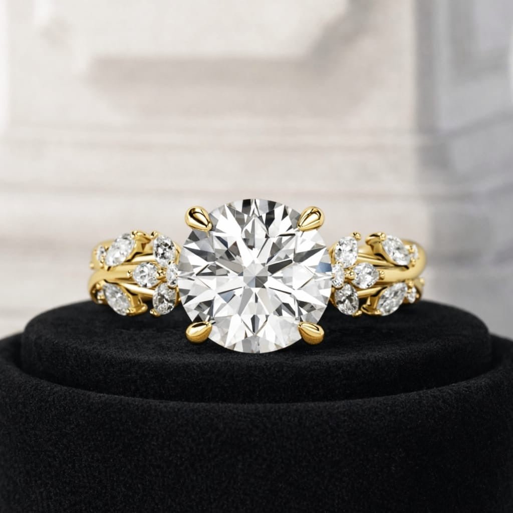 2.5 Carat Round Brilliant Lab Grown Diamond Nature Inspired Engagement Ring - Mivaan Fine Jewelry