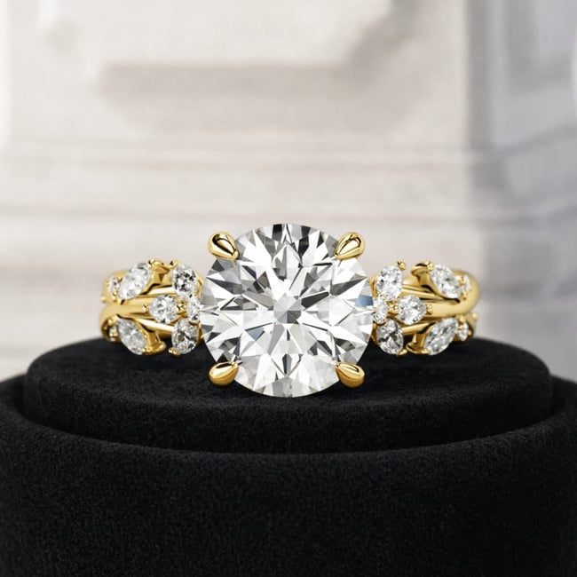 2.5 Carat Round Brilliant Lab Grown Diamond Nature Inspired Engagement Ring - Mivaan Fine Jewelry