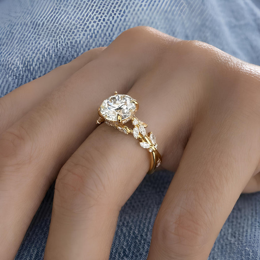 2.5 Carat Round Brilliant Lab Grown Diamond Nature Inspired Engagement Ring - Mivaan Fine Jewelry