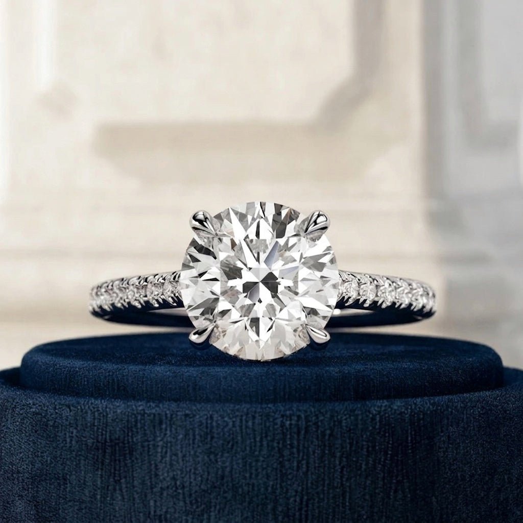 2.5 Carat Round Lab Grown Diamond Engagement Ring with Pavé Band - Mivaan Fine Jewelry