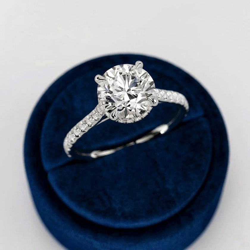 2.5 Carat Round Lab Grown Diamond Engagement Ring with Pavé Band - Mivaan Fine Jewelry