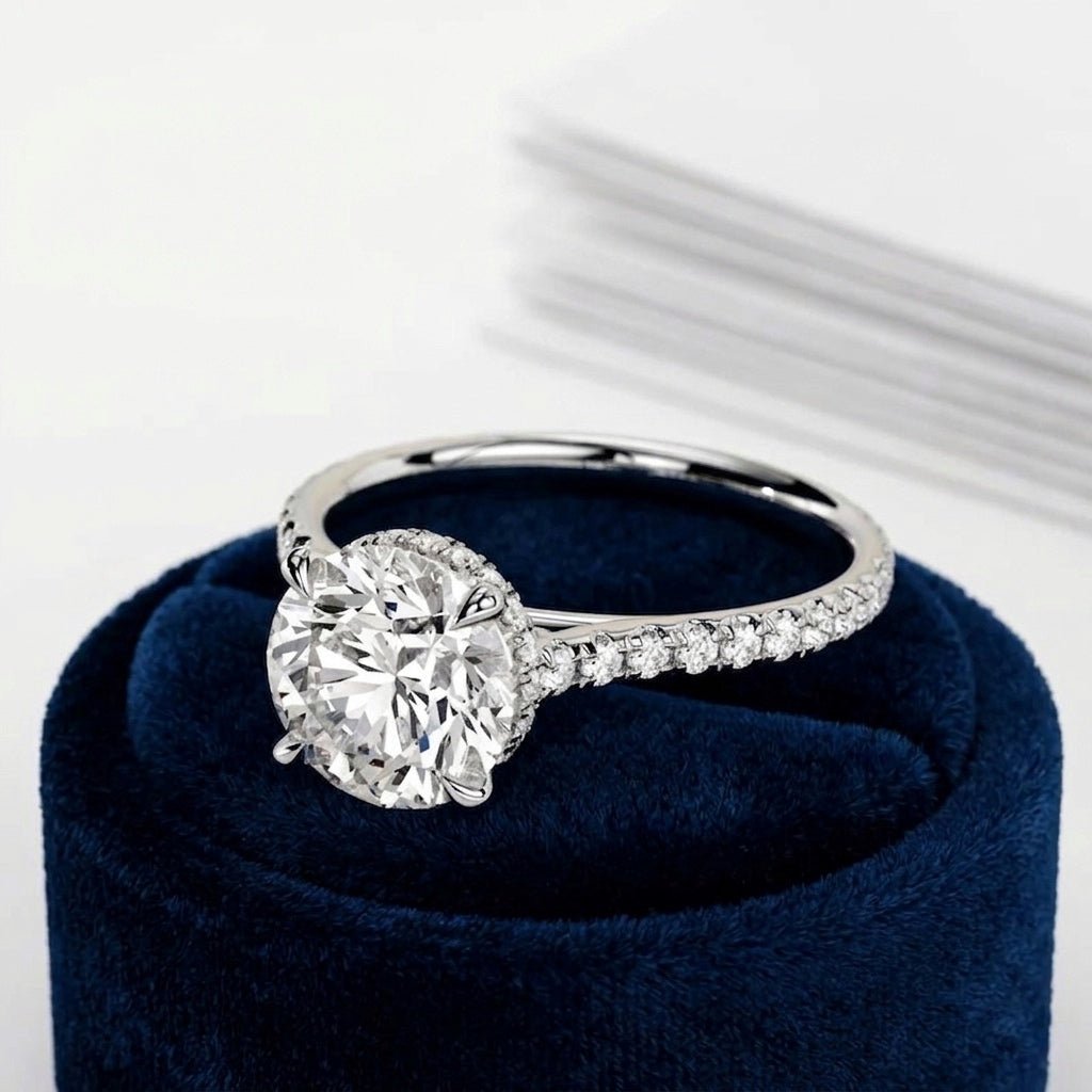 2.5 Carat Round Lab Grown Diamond Engagement Ring with Pavé Band - Mivaan Fine Jewelry