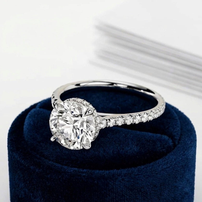 2.5 Carat Round Lab Grown Diamond Engagement Ring with Pavé Band - Mivaan Fine Jewelry