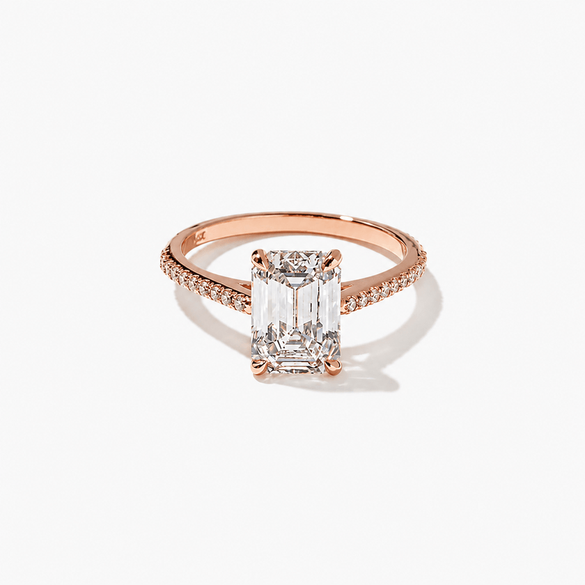 2.50 Carat Emerald Cut Lab Grown Diamond Ring with Pavé Band - Mivaan Fine Jewelry