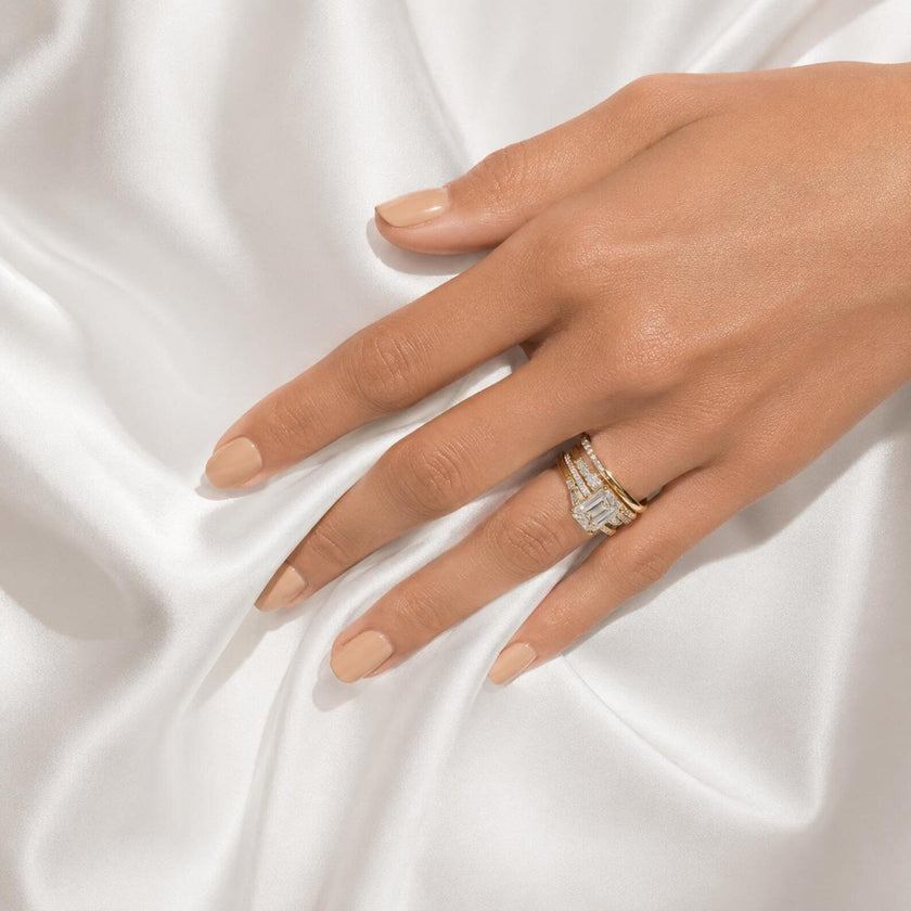 2.50 Carat Emerald Cut Lab Grown Diamond Ring with Pavé Band - Mivaan Fine Jewelry