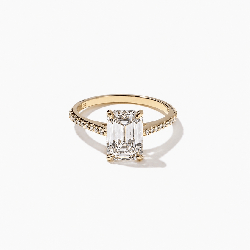 2.50 Carat Emerald Cut Lab Grown Diamond Ring with Pavé Band - Mivaan Fine Jewelry