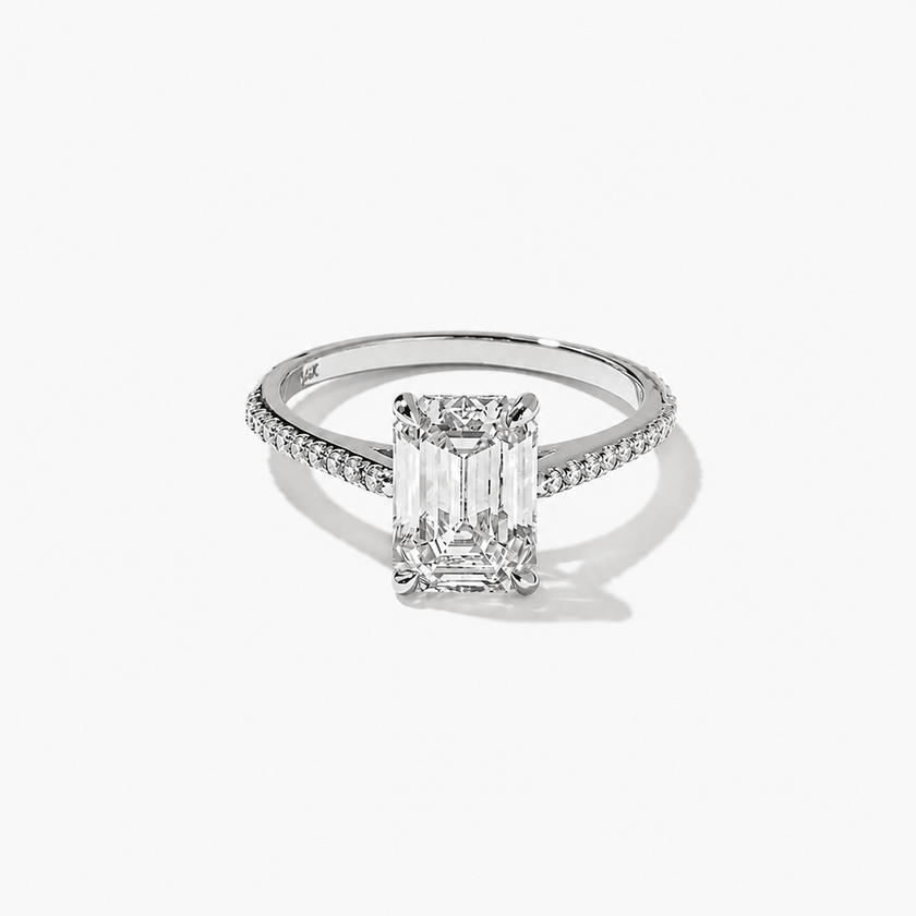2.50 Carat Emerald Cut Lab Grown Diamond Ring with Pavé Band - Mivaan Fine Jewelry