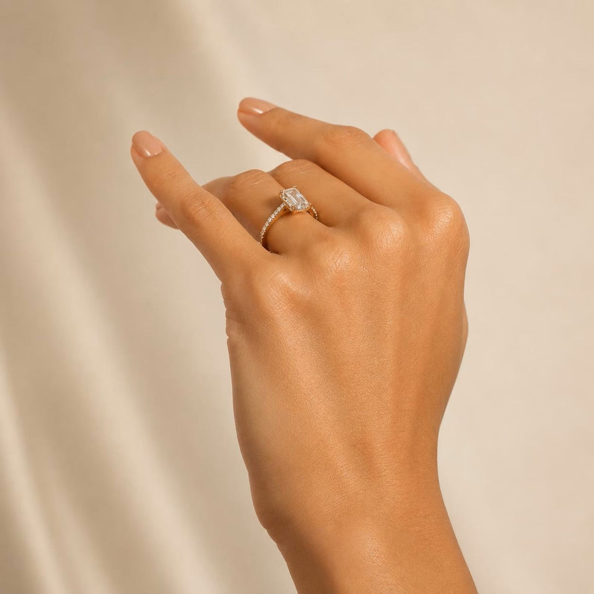 2.50 Carat Emerald Cut Lab Grown Diamond Ring with Pavé Band - Mivaan Fine Jewelry