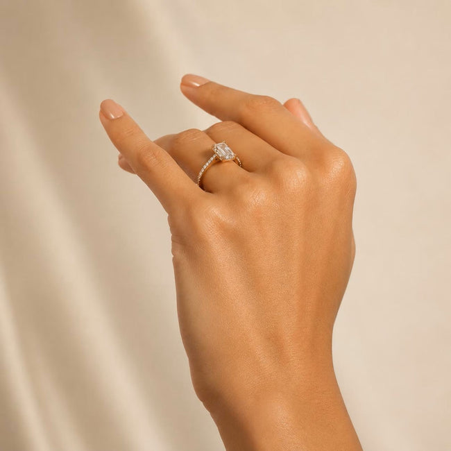 2.50 Carat Emerald Cut Lab Grown Diamond Ring with Pavé Band - Mivaan Fine Jewelry
