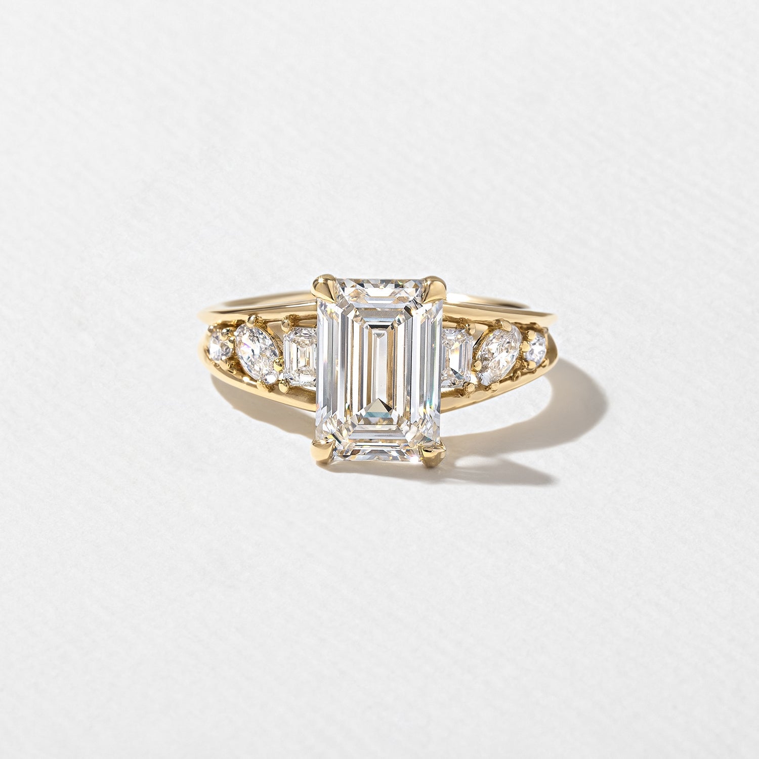 2.50 Carat Emerald Cut Lab Grown Diamond Ring with Side Stones in 18K Solid Gold - Mivaan Fine Jewelry