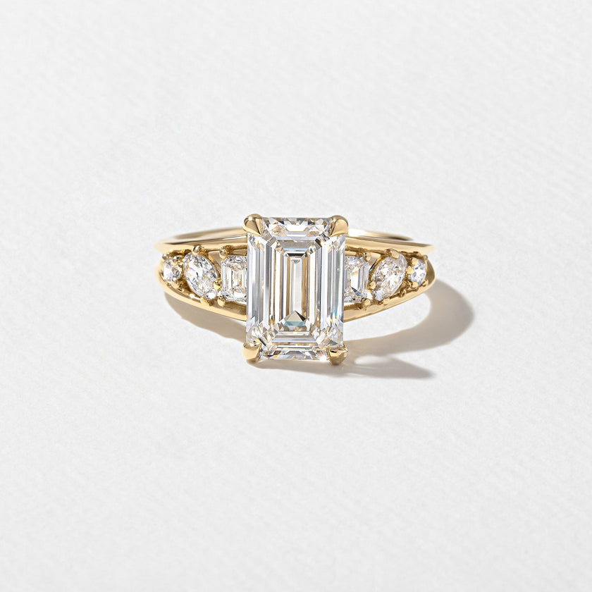2.50 Carat Emerald Cut Lab Grown Diamond Ring with Side Stones in 18K Solid Gold - Mivaan Fine Jewelry