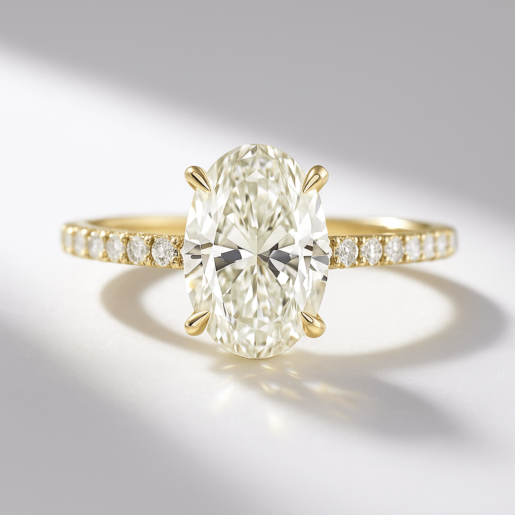 2.50 Carat Oval Cut Diamond Ring Hidden Halo Pave Prong Set - Mivaan Fine Jewelry