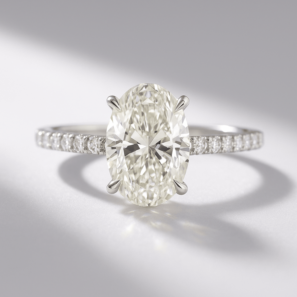 2.50 Carat Oval Cut Diamond Ring Hidden Halo Pave Prong Set - Mivaan Fine Jewelry