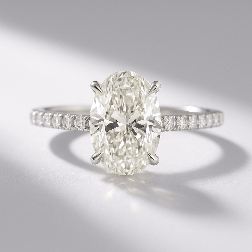 2.50 Carat Oval Cut Diamond Ring Hidden Halo Pave Prong Set - Mivaan Fine Jewelry