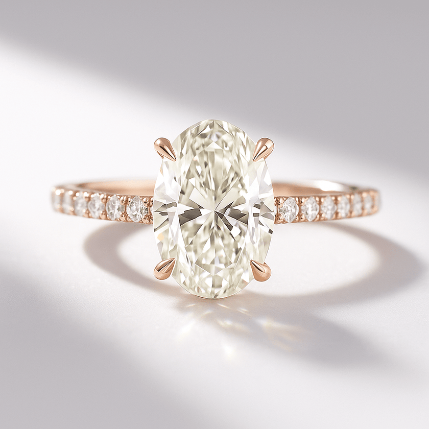 2.50 Carat Oval Cut Diamond Ring Hidden Halo Pave Prong Set - Mivaan Fine Jewelry